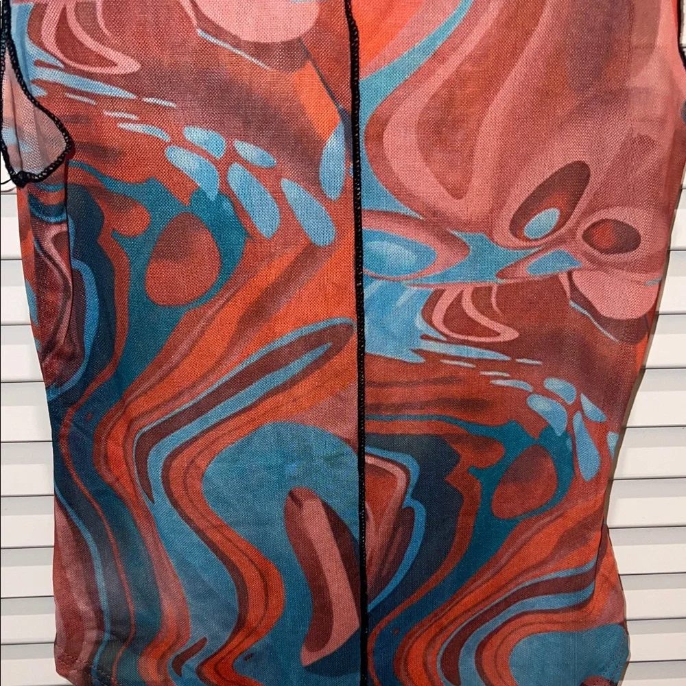 Turquoise and Orange See-through Swirl Pattern Bodysuit - Picture 4 of 11